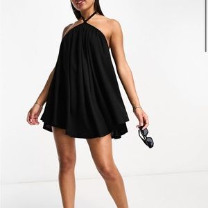 Black tie neck dress